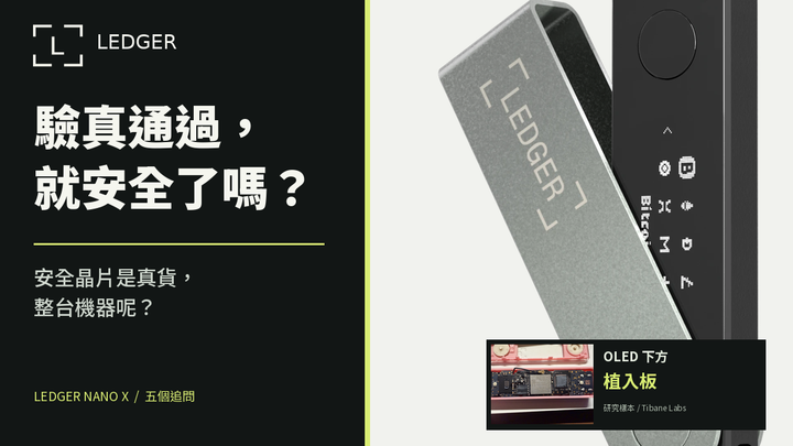 Ledger Nano X 官方產品圖與拆機研究照片組成的文章封面：原廠驗真通過，就安全了嗎？